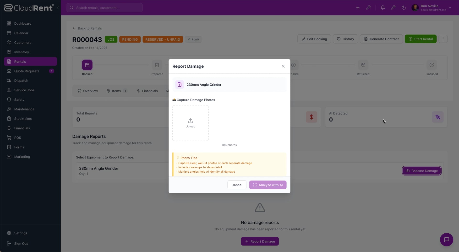 AI Damage Detection - CloudRent rental software screenshot