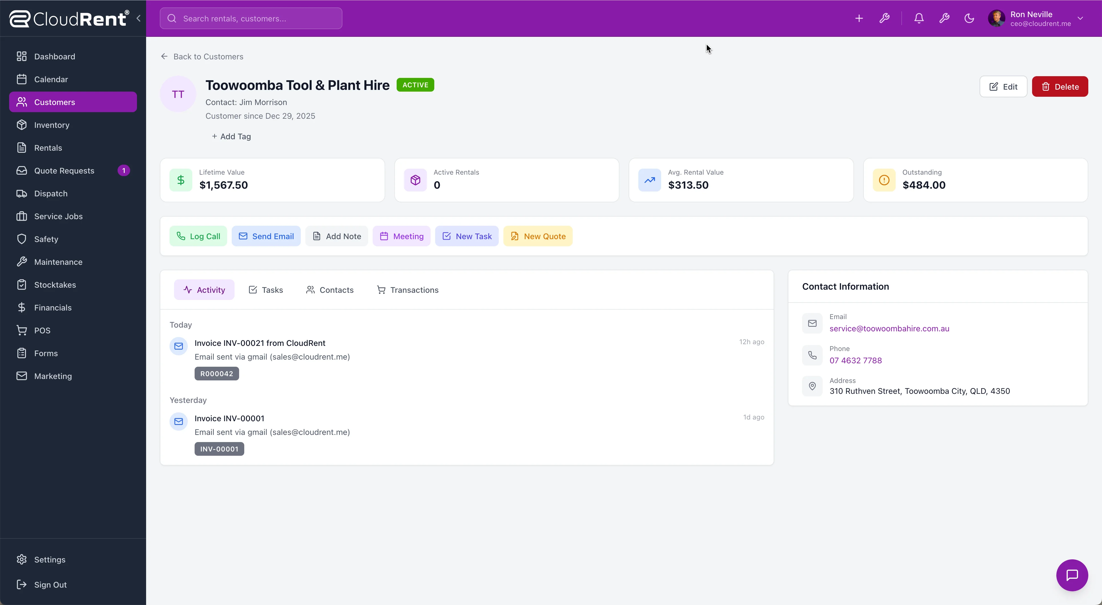Customer Management & CRM - CloudRent rental software screenshot