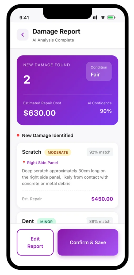 AI Damage Detection - CloudRent mobile app screenshot